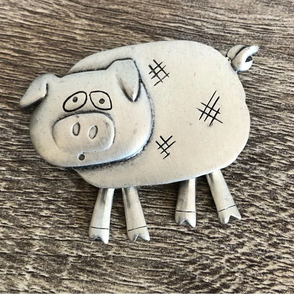 Vtg  JJ Pewter Pig Moving Brooch - Picture 4 of 9
